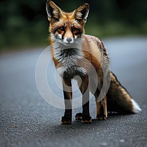 Sweden, Uppland, Lidingo, Fox standing on road