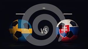 Sweden vs Slovakia Euro 2020 football matchday announcement. Two soccer balls with country flags, showing match infographic,