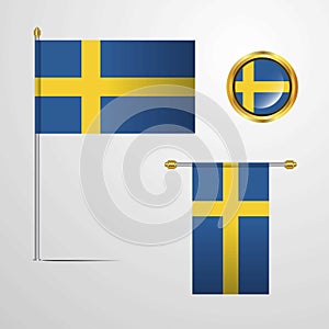 Sweden waving Flag design with badge vector