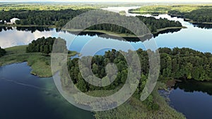 Swedish archipelago in aerial drone flying over forest and islands archipelago