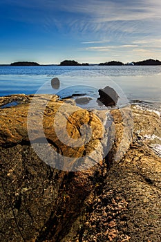 Swedish archipelago landscape with rocks, ocean and islets