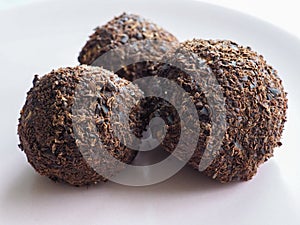 Swedish chocolate balls close up