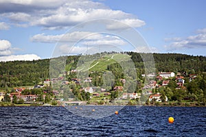 The city of Rattvik on the shores of the cleanest lake Siljan. Sweden photo