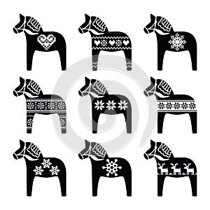 Swedish Dala, Dalecarlian horse with winter, Nordic pattern