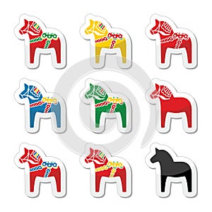 Swedish dala horse icons set