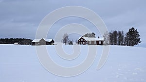 Swedish farm near Borgen in winter in Jamtland in Sweden