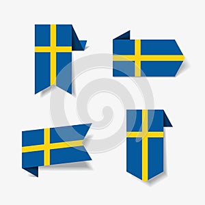 Swedish flag stickers and labels. Vector illustration.