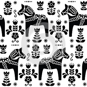Swedish folk art Dala or Daleclarian horse seamless pattern in black photo