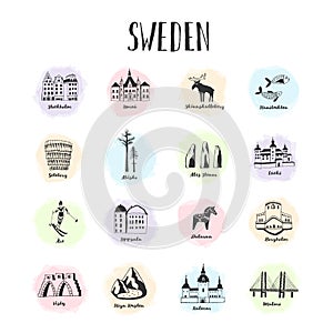 Swedish hand drawn landmarks
