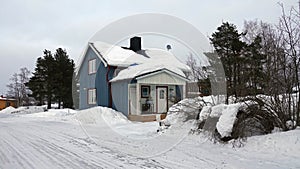 Swedish house in Jokkmokk in winter in Swedish Lapland