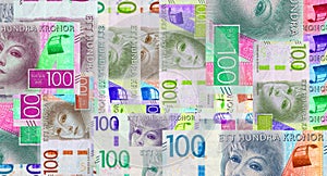 Swedish Krona 100 SEK banknotes abstract mosaic pattern