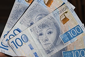 Swedish kronor notes in Kastrup Copenhagen Denmark