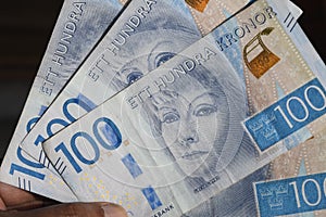 Swedish kronor notes in Kastrup Copenhagen Denmark photo