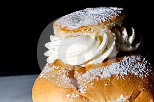 Swedish Lenten Bun Semla Close up