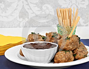Swedish Meatballs and Sauce as an appetizer.
