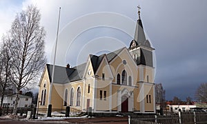 Mission Church building in Leksand in winter in Dalarna, Sweden