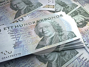 Swedish money. Swedish krona banknotes. 100 SEK kronor bills