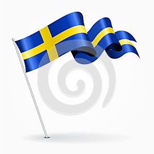 Swedish pin wavy flag. Vector illustration.