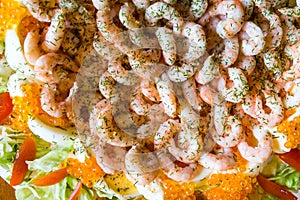 Swedish sandwich cake with shrimp and kaviar