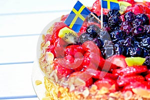 Swedish summer cake with cream and strawberries