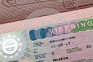 Swedish visa stamp in a travel passport, Sweden Schengen visa, immigrant