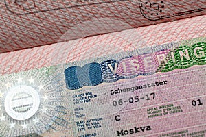 Swedish visa stamp in a travel passport, Sweden Schengen visa, immigrant photo