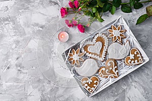 Sweeet cookies hearts gingerbread with flowers
