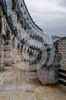 Sweeping arched pathway circling the Pula Arena in Croatia