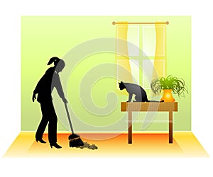 Sweeping The Floor With Cat