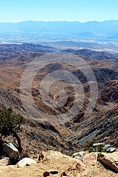 Sweeping view of the Coachella Valley, mountains and mesas from Key\'s View in Joshua Tree National Park, California