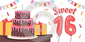 Sweet 16 happy birthday vector concept