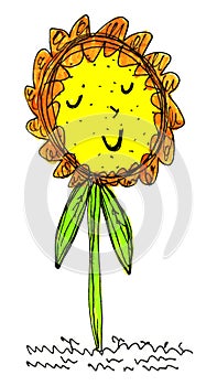 Sweet Adorable Yellow Orange Sunflower Illustration