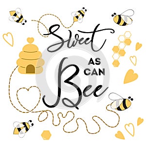 Sweet as can Bee banner bee on white background Cute banner design for Baby Shower Kids birthday