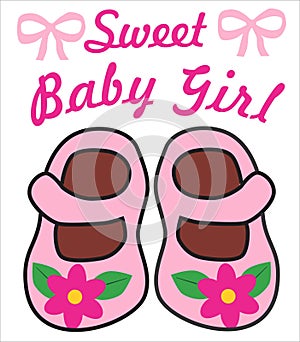 sweet baby girls with flower shoes print
