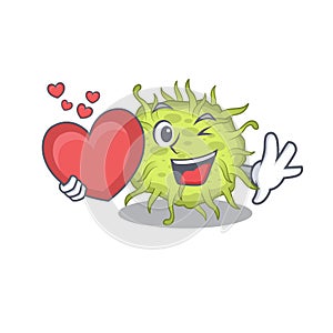 A sweet bacteria coccus cartoon character style with a heart