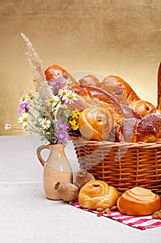 Sweet bakery products in basket