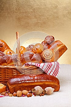 Sweet bakery products in basket