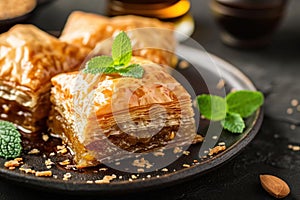 Sweet Baklava arabian dessert. Generate Ai