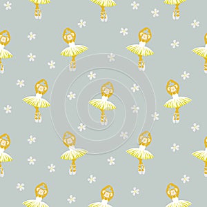 Sweet ballerina monkey dance seamless vector pattern.