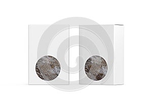 Sweet basil seeds packaging box mock up template, white blank box of sabja seeds on isolated white background, 3d illustration
