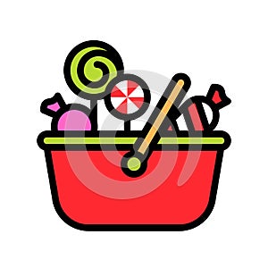 Sweet basket vector illustration, filled style icon editable outline