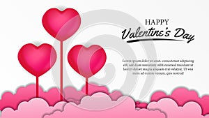 Sweet beautiful pink heart shape illustration with white background for valentine`s day greeting card poster banner template