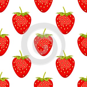 Sweet berry isolated on white background. Vector seamless pattern. Illustration with red strawberry can be used for poster, banner