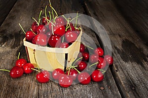 Sweet Bing Cherries Wood Basket