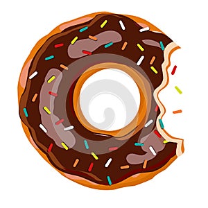 Sweet bite donut. Donut with chocolate glaze isolated on white background. Vector