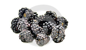 Sweet blackberries on isolated white background with blackberries on the face