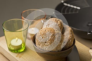 Sweet Bread on Bowl Beside Glasses