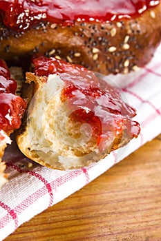 Sweet bread (challah) with strawberry jam