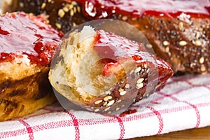 Sweet bread (challah) with strawberry jam