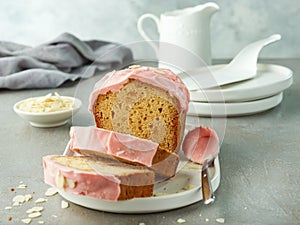 Sweet bread decorated with raspberry white chocolate